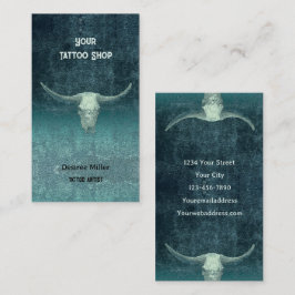 Rodeo Aquamarin Tattoo Shop Rustic Bull Skull Visitenkarte