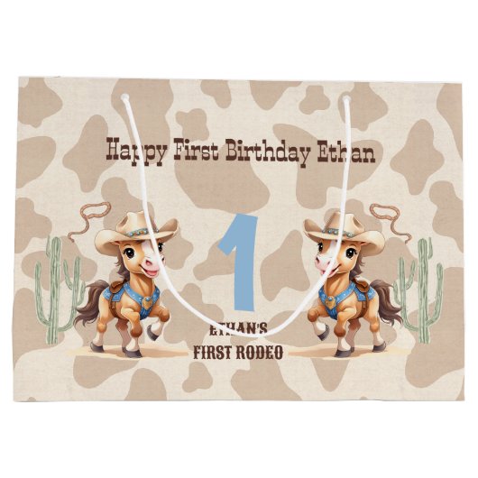 Rodeo Beige Cowboy Horse Western Name 1b Geburtsta Große Geschenktüte (Rückseite)