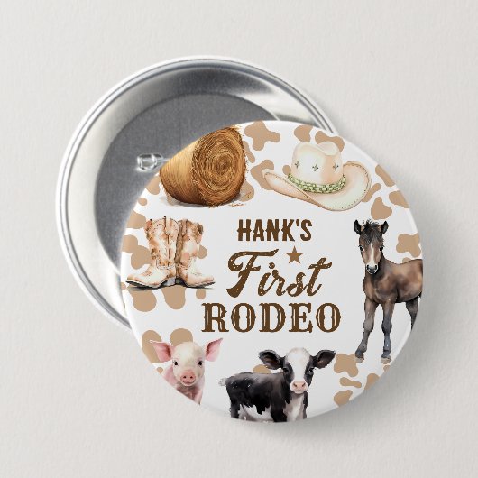 Rodeo Birthday Boy Western Button (Vorne & Hinten)