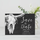 Rodeo Black and White Bull Skull Save the Date Ankündigung (Stehend Vorderseite)
