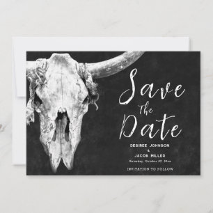 Rodeo Black and White Bull Skull Save the Date Ankündigung