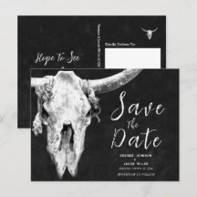 Rodeo Black and White Bull Skull Save the Date