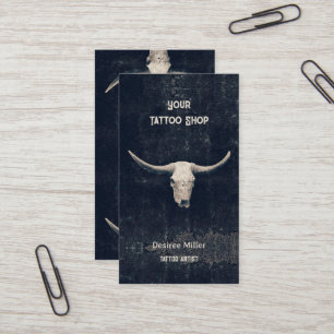 Rodeo Black Rustic Western Tattoo Shop Bull Skull Visitenkarte