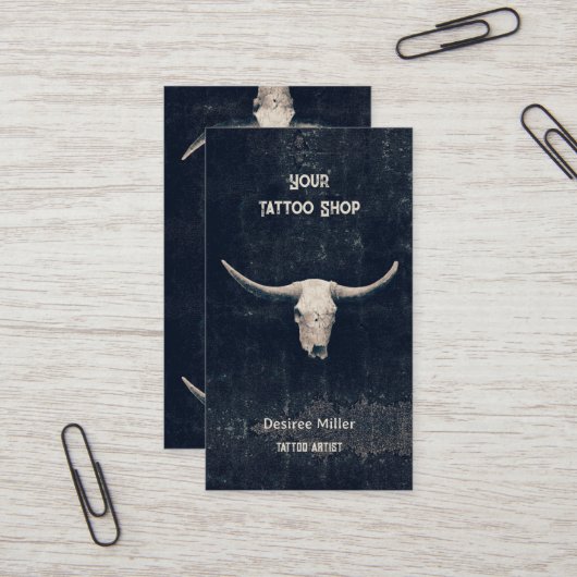 Rodeo Black Rustic Western Tattoo Shop Bull Skull Visitenkarte (Vorderseite/Rückseite Beispiel)