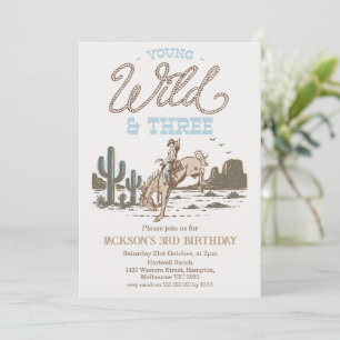 Rodeo Blau Braun Jung Wild Drei 3. Geburtstag Einladung