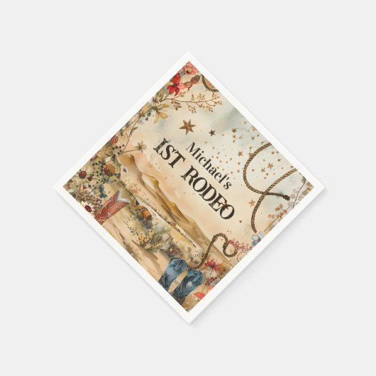 Rodeo Boots & Cactus 1st Birthday Serviette (Ecke)