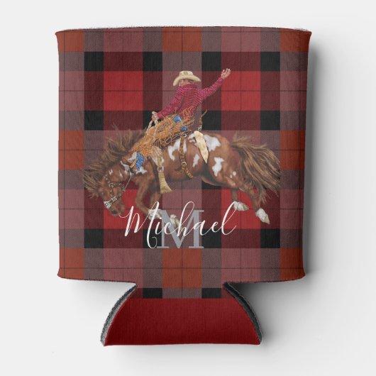 Rodeo Bronco Busting Cowboy on Kariert Dosenkühler (Vorderseite)