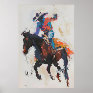 Rodeo Bronco Reiter Kunst Druck, Farbige Cowboy Wa Poster