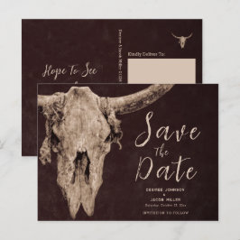 Rodeo Brown Bull Skull Save the Date Einladungspostkarte