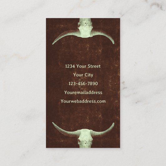 Rodeo Brown Rustikaler Western Tattoo Shop Bull Sk Visitenkarte (Rückseite)