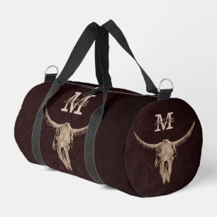Rodeo Brown Western Bull Skull Monogram Country Duffle Bag