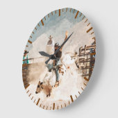 Rodeo Bull Reiten Rustikaler Western Große Wanduhr (Winkel)