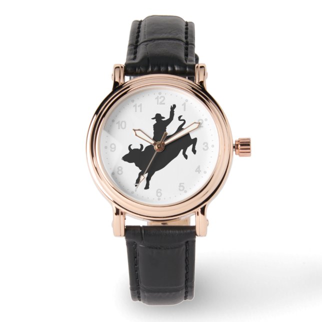 Rodeo Bull Ride Silhouette Armbanduhr (Vorderseite)