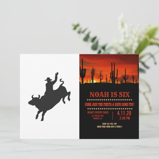 Rodeo Bull Ride Silhouette Einladung (Stehend Vorderseite)