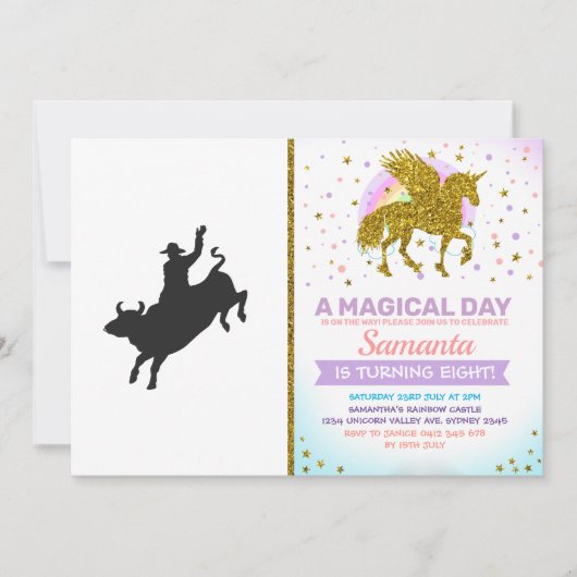 Rodeo Bull Ride Silhouette Einladung (Vorderseite)