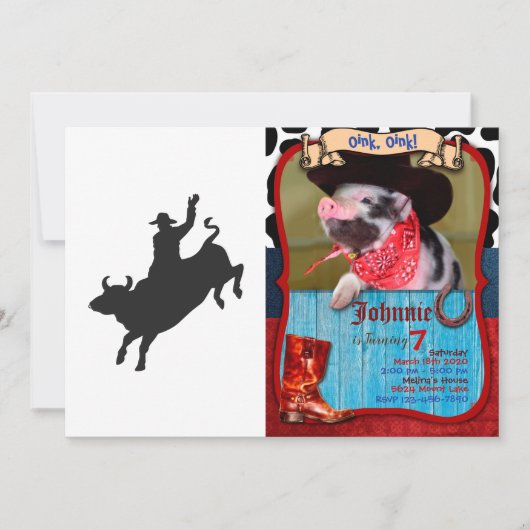 Rodeo Bull Ride Silhouette Einladung (Vorderseite)