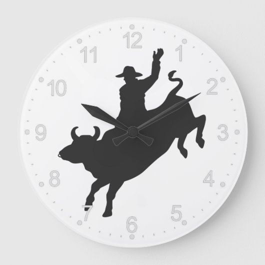 Rodeo Bull Ride Silhouette Große Wanduhr (Vorderseite)