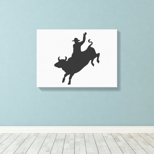 Rodeo Bull Ride Silhouette Leinwanddruck (Insitu (Holzboden))