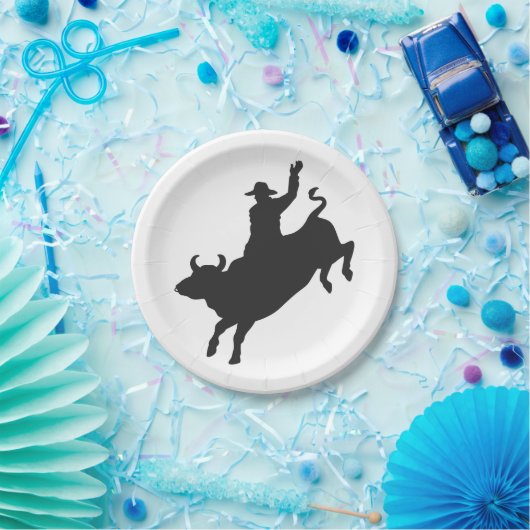 Rodeo Bull Ride Silhouette Pappteller (Party)