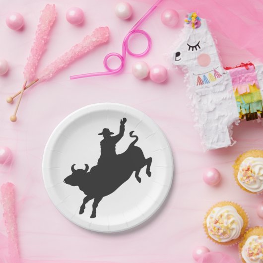 Rodeo Bull Ride Silhouette Pappteller (Party)