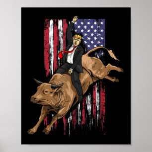 Rodeo Bull Rider Trump American Flag Cowboy Bull Poster
