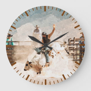 Rodeo Bull Riding Rustik Western  Große Wanduhr