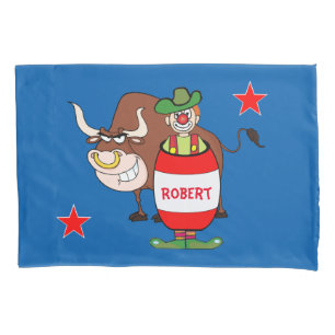 Rodeo-Clown und Stier personifizieren Kissenbezug