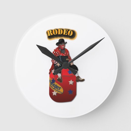 Rodeo-Clowns mit Text Runde Wanduhr (Vorderseite)