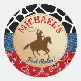 Rodeo Cowboy Birthday Party Labels Runder Aufkleber