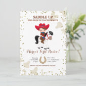 Rodeo Cowboy Braun Haar Geburtstag Einladung (Stehend Vorderseite)