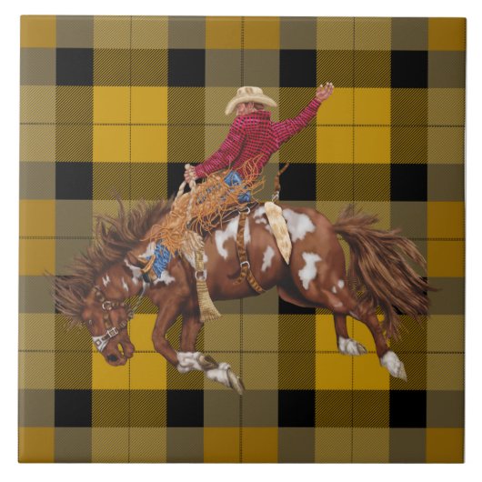 Rodeo Cowboy Bronco Buchen Kariert Fliese (Vorderseite)