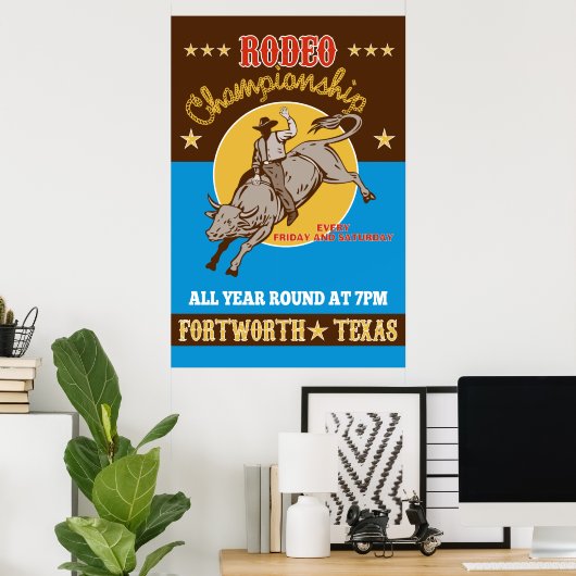 Rodeo Cowboy-Bulle auf dem Poster (Heimbüro)
