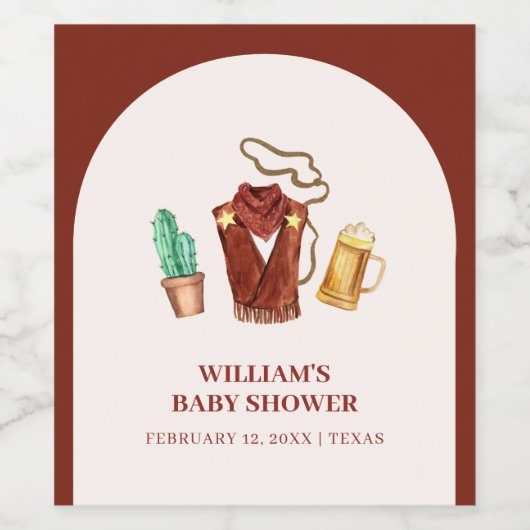 Rodeo Cowboy Cactus Beer Arch Baby Dusche Weinetikett (Einzelnes Label)