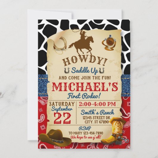 Rodeo Cowboy Einladung (Vorderseite)