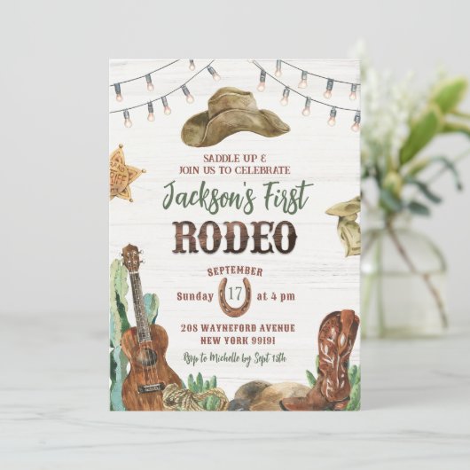 Rodeo Cowboy Einladung zum Geburtstag (Stehend Vorderseite)