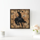 Rodeo Cowboy Horse Bronco Silhouette Quadratische Wanduhr (Zuhause)