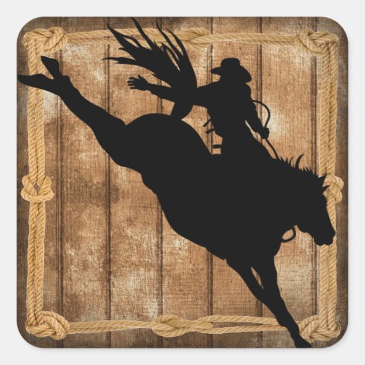 Rodeo Cowboy Horse Bronco Silhouette Quadratischer Aufkleber (Vorderseite)
