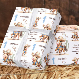 Rodeo Cowboy Horse Western Name Boy 1. Geburtstag Geschenkpapier