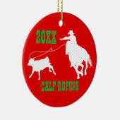 Rodeo-Cowboy-Kalb-Roping Weihnachtsverzierung Keramikornament (Rechts)