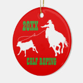 Rodeo-Cowboy-Kalb-Roping Weihnachtsverzierung Keramikornament (Links)