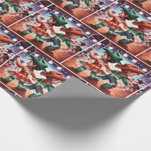 Rodeo Cowboy Kids zwirbeln Weihnachtslicht Geschenkpapier