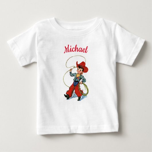 Rodeo Cowboy mit Lasso-Seil personalisierter Name  Baby T-shirt (Vorderseite)