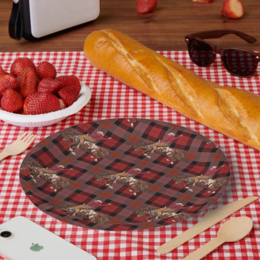 Rodeo Cowboy on Bucking Bronco Pappteller (Picknick)