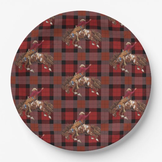 Rodeo Cowboy on Bucking Bronco Pappteller (Vorderseite)