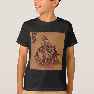 Rodeo-Cowboy Pferderuecken des Westerns lederner T-Shirt