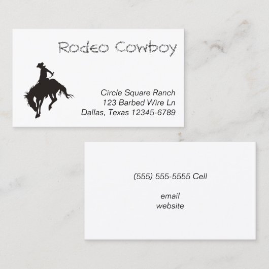 Rodeo Cowboy Silhouette Visitenkarte (Vorne/Hinten)