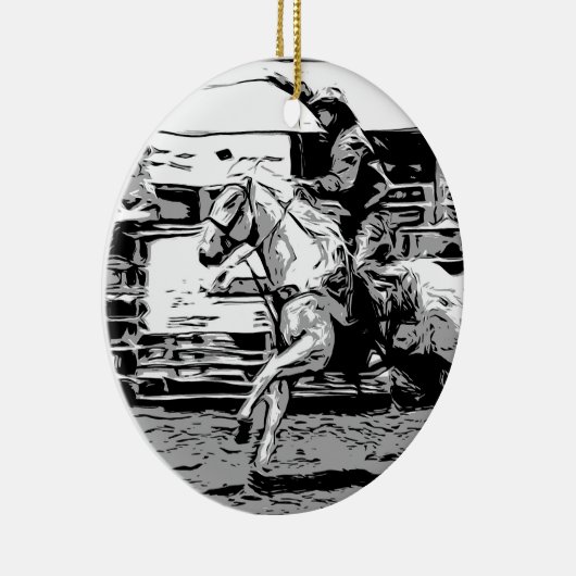 Rodeo Cowboy - Steer Roping Event Keramik Ornament (Rechts)