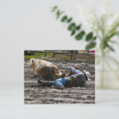Rodeo Cowboy Steer Wrestling Postkarte (Stehend Vorderseite)
