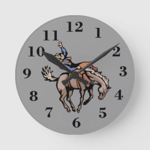 Rodeo Cowboy und bucklige Pferdeuhr Runde Wanduhr