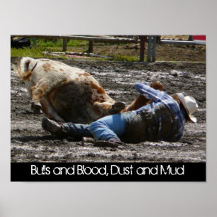 Rodeo Cowboy und Bull Mud Wrestling Poster